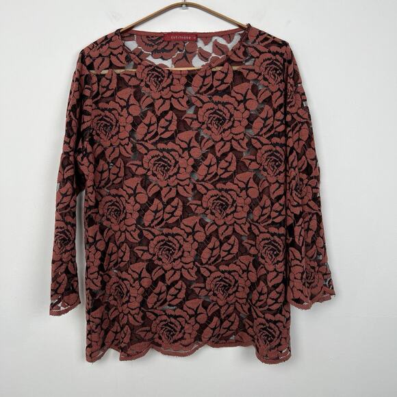 Cut Loose Womens Tunic Top SMALL Dark Pink Rose Floral Lace Sheer Pullover - Picture 1 of 7